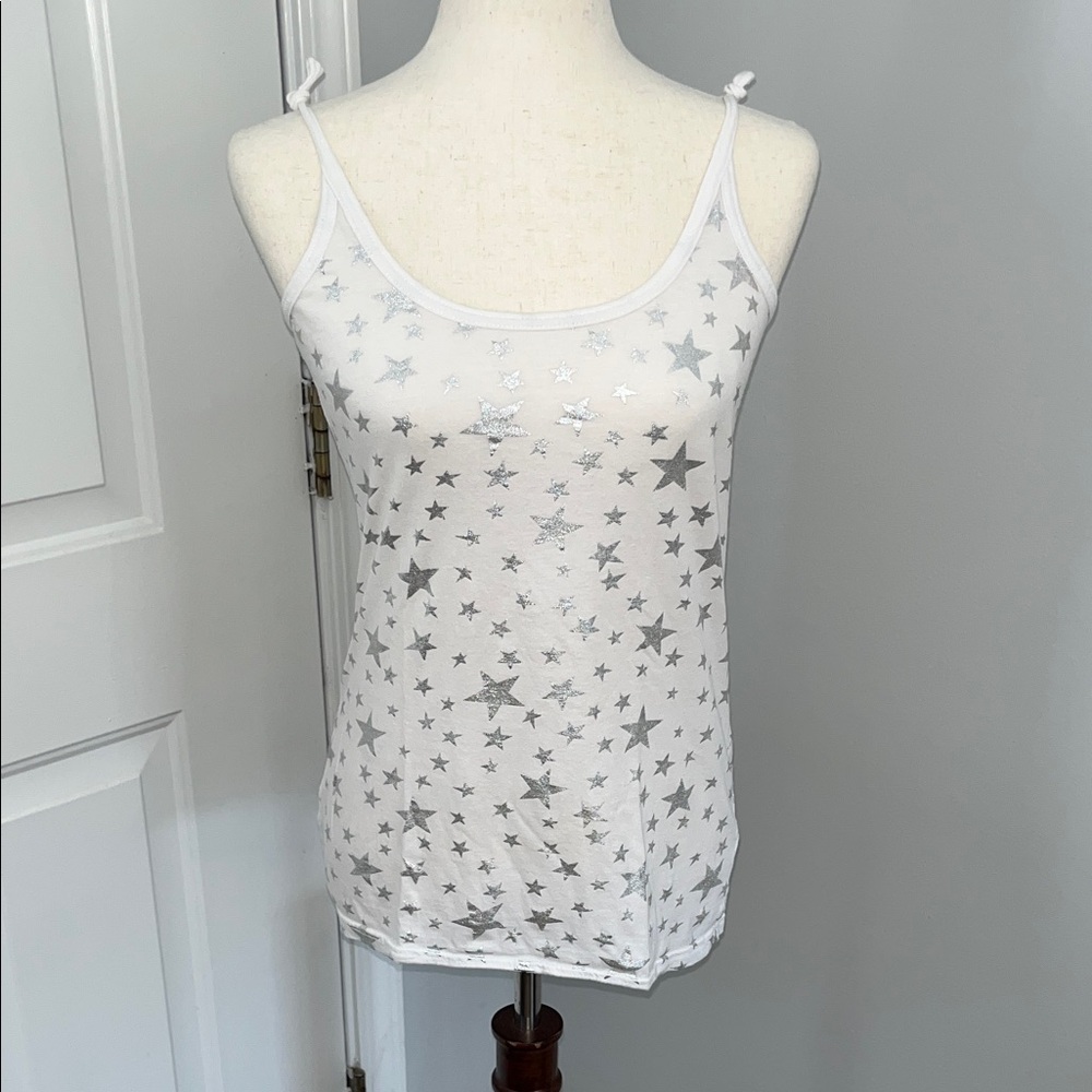 No Boundaries White With Silver Stars Camisole Size L